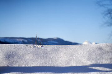 Snow covered old cabin in Norway, Hallingdal. Traditional buildings. 