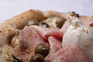 Italian pizza whit ham and olives and mozzarella