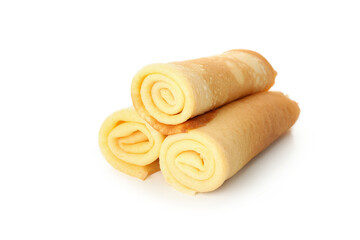 Tasty thin pancakes isolated on white background