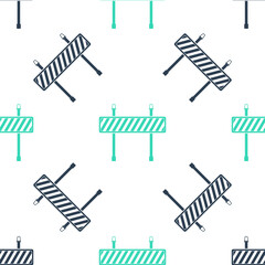 Green Road barrier icon isolated seamless pattern on white background. Fence of building or repair works. Hurdle icon. Vector.