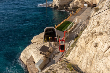 The cable car in the Rosh Hanikra. Israel © vadiml