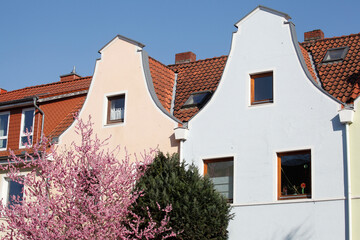 Häuserzeile, Reihenhäuser, Wohngebäude, Altbauten, Frühling, Bremen, Deutschland, Europa