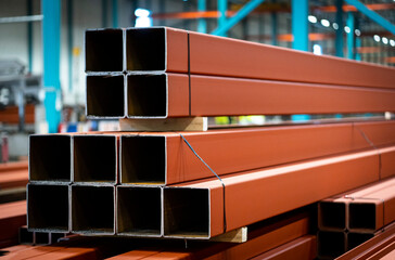 Steel bars stored in factory