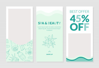 Spa and Beauty Best Offer Web Page Design Templates Set, Elegant Card, Flyer, Banner for Wellness, Cosmetics, Body Care Products Vector Illustration