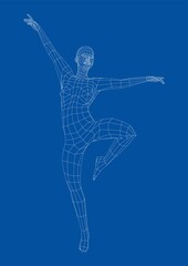 Fototapeta na wymiar Wireframe ballerina in dance pose. Vector