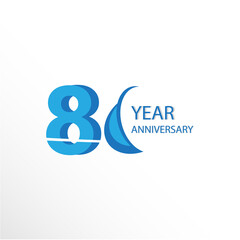 80 Year Anniversary Logo Vector Template Design Illustration blue and white