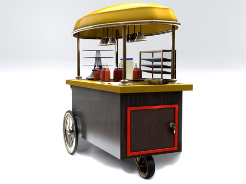 3D RENDER ILLUSTRATION. Fast Street Food Market Kiosk. Local Stall Mini Shop Design.