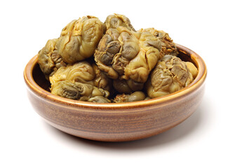 hot pickled mustard tuber on white background 