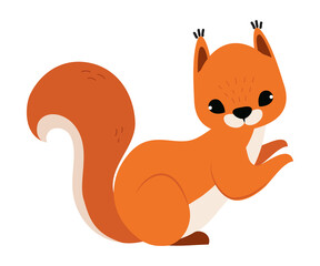 Red Fluffy Squirrel with Bushy Tail in Sitting Pose Vector Illustration