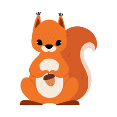 Red Fluffy Squirrel with Bushy Tail Holding Acorn Vector Illustration
