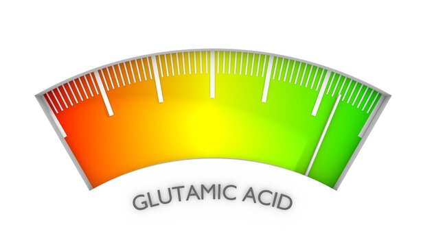 Scale with arrow. The glutamic acid measuring device. Sign tachometer, speedometer, indicator. 3D rendering.