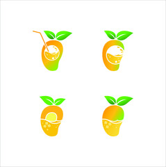 set of natural fresh mango juice logo graphic vector