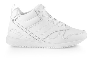 white women's winter sneakers isolated on white. Pair of trendy women