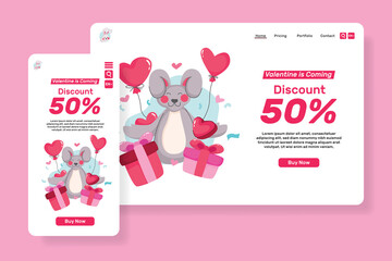 Leading page Sales for valentine's day with illustration cute couple rabbit