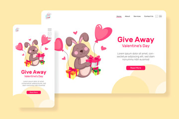 Leading page give away for valentine's day with illustration cute rabbit