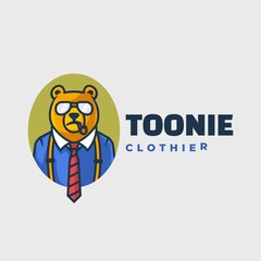 Vector Logo Illustration Bear Simple Mascot Style.