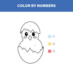 Color cute chicken by number. Educational math game for children. Coloring page.