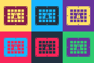 Pop art Prison window icon isolated on color background. Vector.