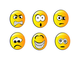 Abstract emoji Icon Vector illustration. Joyful, sad and angry emoticon face symbol. cartoon round socials smile sign, emblem isolated on white background, Flat style for graphic and web design.