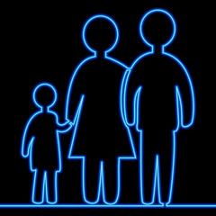 Continuous line drawing family icon neon concept