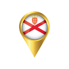 Flag of Jersey..symbol check in Jersey., golden map pointer with the national flag of Jersey. in the button. vector illustration.