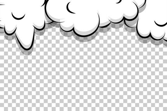 Comic book cartoon speech bubble for text. Cartoon puff cloud template on transparent background for text. Pop art dialog conversation funny smoke steam. Comics explosion symbol