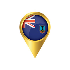 Flag of Montserrat.symbol check in Montserrat, golden map pointer with the national flag of Montserrat in the button. vector illustration.
