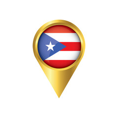 Flag of Puerto Rico.symbol check in Puerto Rico, golden map pointer with the national flag of Puerto Rico in the button. vector illustration.