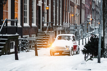 Winter in Amsterdam with snow