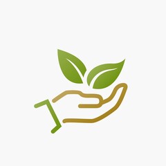 eco friendly icon. plant leaves in hand. ecology and save environment symbol