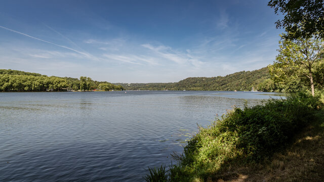 Looking over the Baldeney lake and the River Ruhr in Essen, North Rhine-Westfalia, Germany