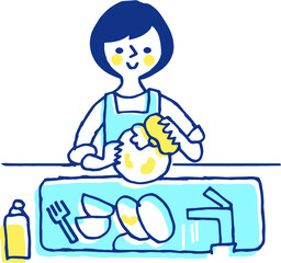 家事　食器洗いをする女性