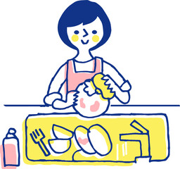 家事　食器洗いをする女性