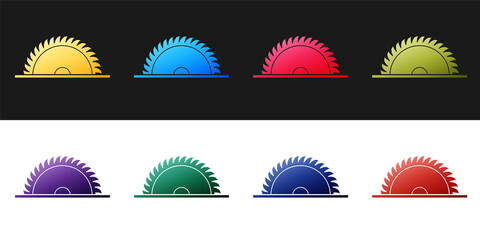 Set Circular saw blade icon isolated on black and white background. Saw wheel. Vector.