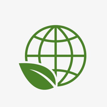 global environment icon. environmental and eco symbol. leaf and globe earth. vector green color image