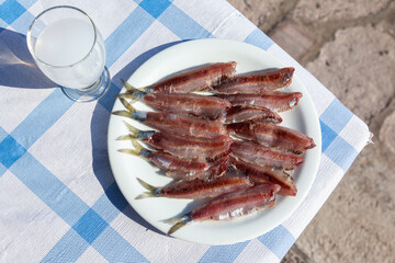 Salted sardines, a popular fishery delicacy of Kalloni, Lesvos island, Greece, which is now recognised as Product of Protected Designation of Origin from the European Union. 