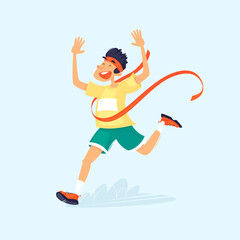 Winner, male athlete running. Sport. Flat design vector illustration.