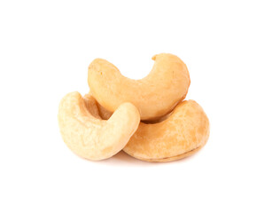 Cashew nuts isolated on white background. Roasted cashew nuts.