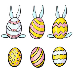 easter eggs cartoon set. Rabbit ears set isolated on a white
