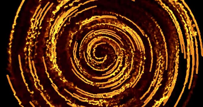 Fire dance. Fiery spiral. Video, 4k, animation. Bright, golden. A hypnotic rotating abstraction of fire. Can be used for splash screens