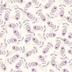 Seamless floral pattern based on traditional folk art ornaments. Colorful flowers on light background. Scandinavian style. Sweden nordic style. Vector illustration. Simple minimalistic pattern 