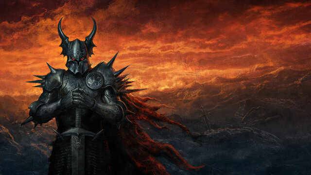 Dark knight in black armor - digital illustration