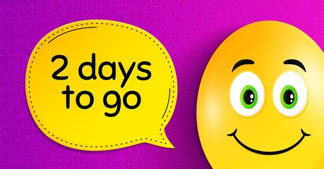 2 days to go. Easter egg with smile face. Special offer price sign. Advertising discounts symbol. Easter smile character. 2 days to go speech bubble. Yellow egg background. Vector