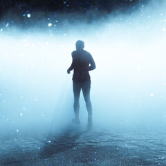 Obraz premium people walking on the street with fog in Bilbao city, spain