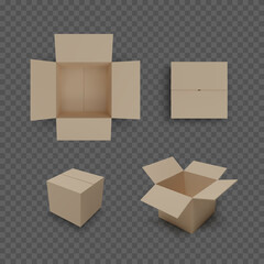 Set of boxes isolated on transparent background. Realistic color collection of package. Vector