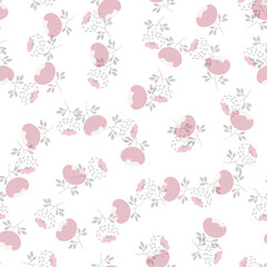 Seamless floral pattern based on traditional folk art ornaments. Colorful flowers on white background. Scandinavian style. Sweden nordic style. Vector illustration. Simple minimalistic pattern.