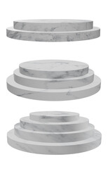 Marble Round Display Stand Product display base Empty pallet for product presentation on white background with cutting path. 3D illustration.