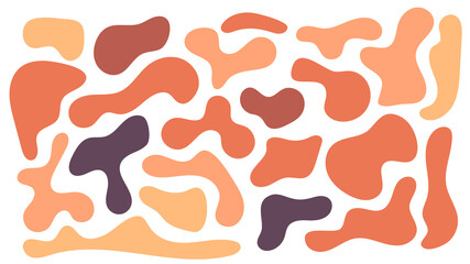 Color irregular blob, set of abstract organic shapes. Abstract irregular random blobs. Simple liquid amorphous splodge. Orange blue liquid shapes. Trendy minimal designs for presentations, banners
