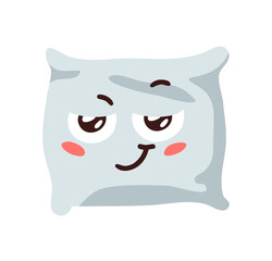 Hand Drawn Funny Pillow Emoji. Cartoon Character Sleeping Element Emoticon. Facial Expression Vector Illustration.