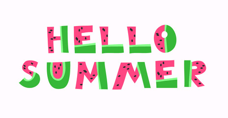 Cartoon Funny Watermelon Font. Hand Drawn Vector Fruit Alphabet. Vegan Illustration Summet Text